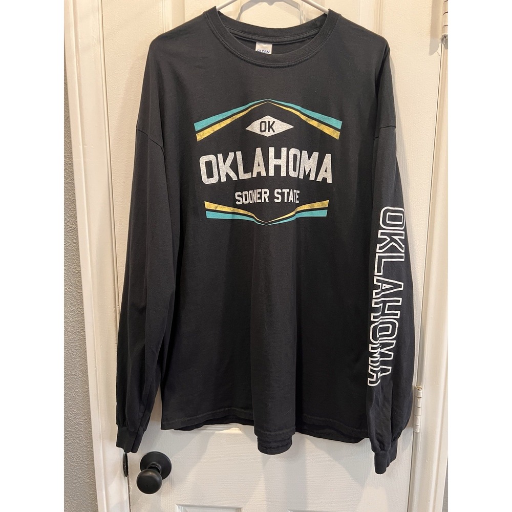 Oklahoma Sooners State Long Sleeve Graphic T Shirt Men 2XL Black Gildan Heavy OU